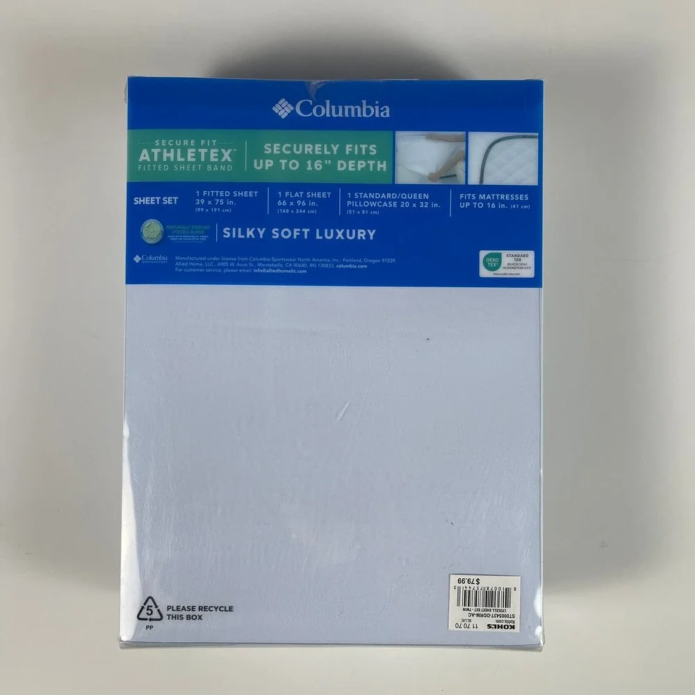 Columbia Silky Soft Luxury Twin Sheet Set Blue Lyocell Blend 3 Piece 16in Depth